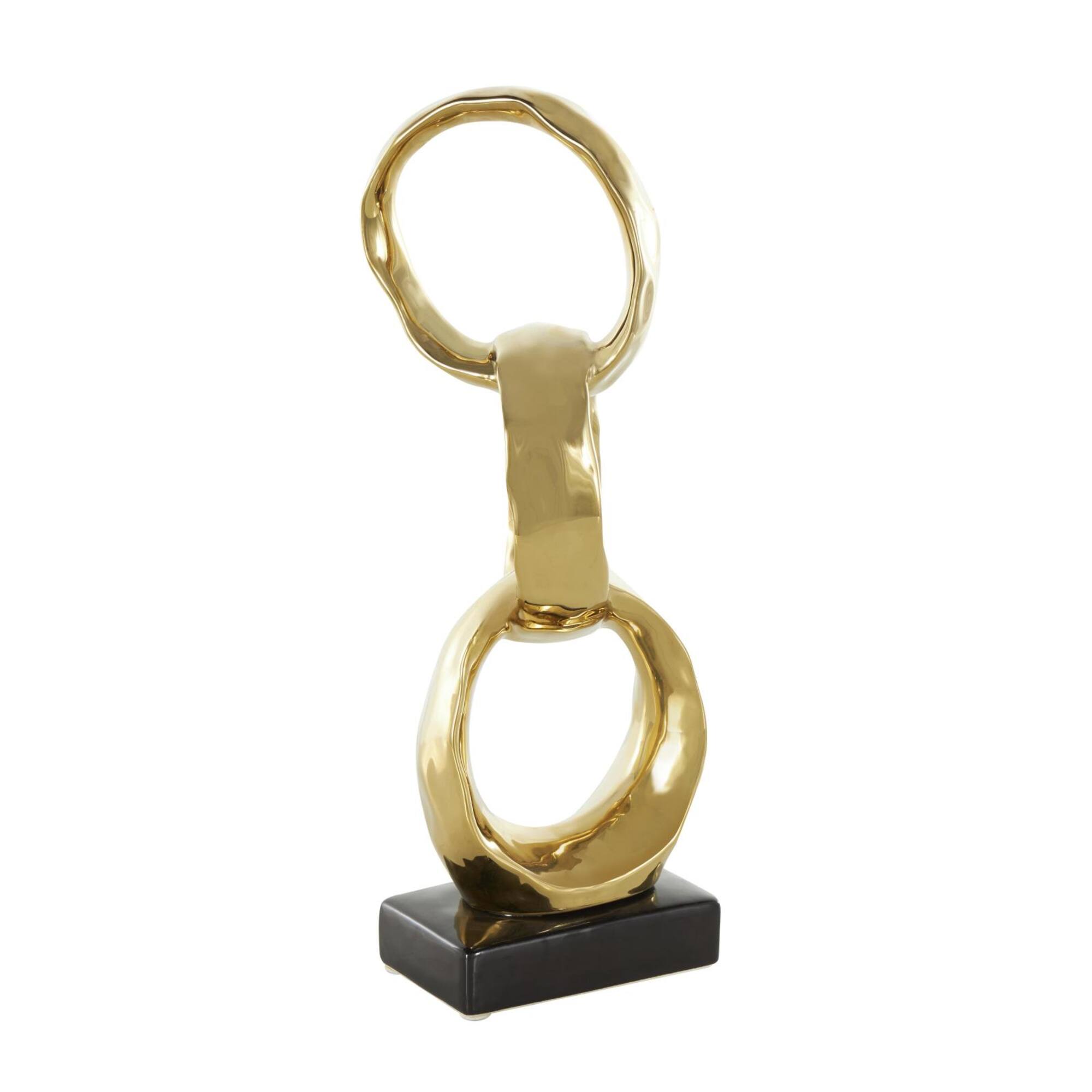 15" Gold Abstract Interlocked Rings Ceramic Sculpture with Black Base